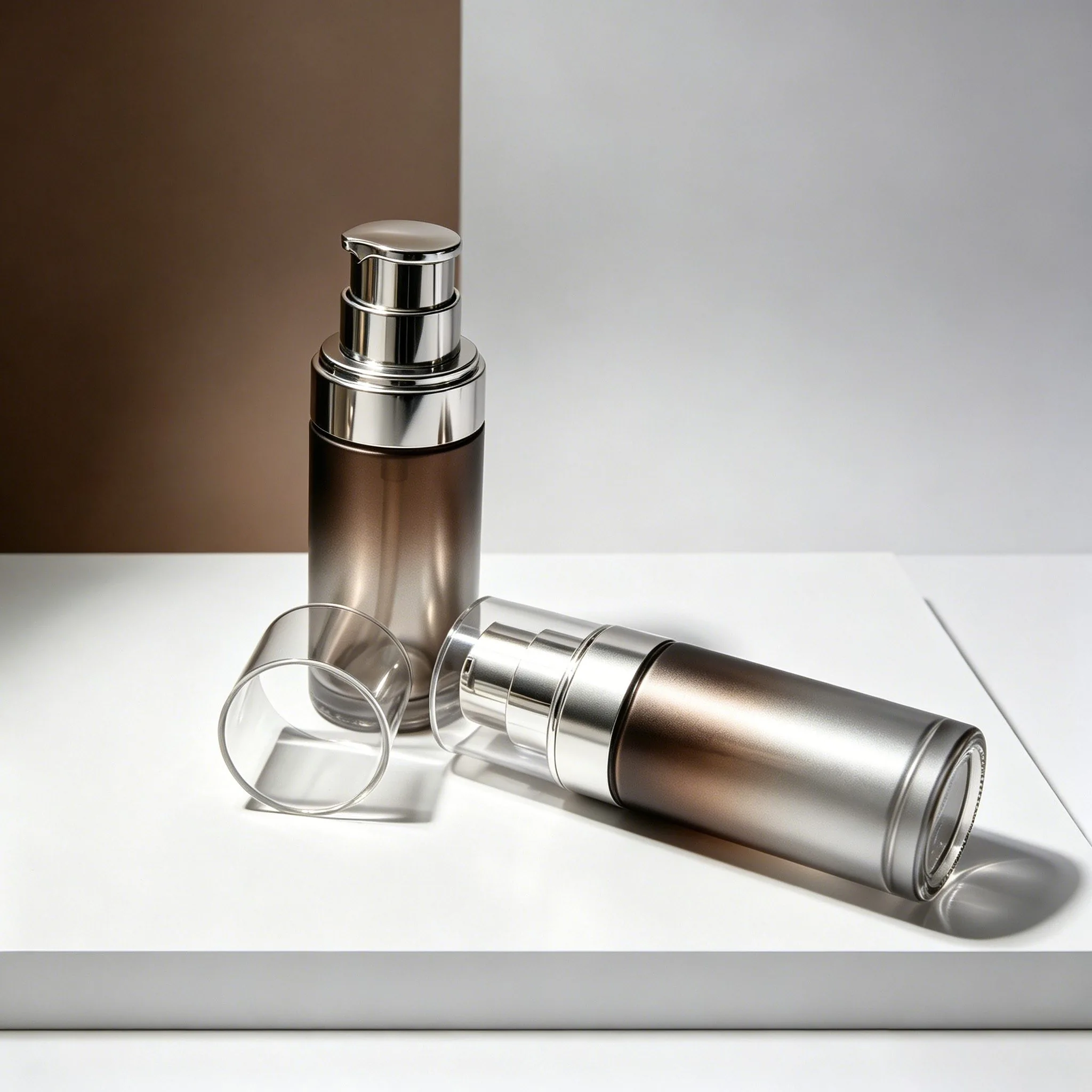 Brown Gradient Glass Serum Pump Bottle 30ml