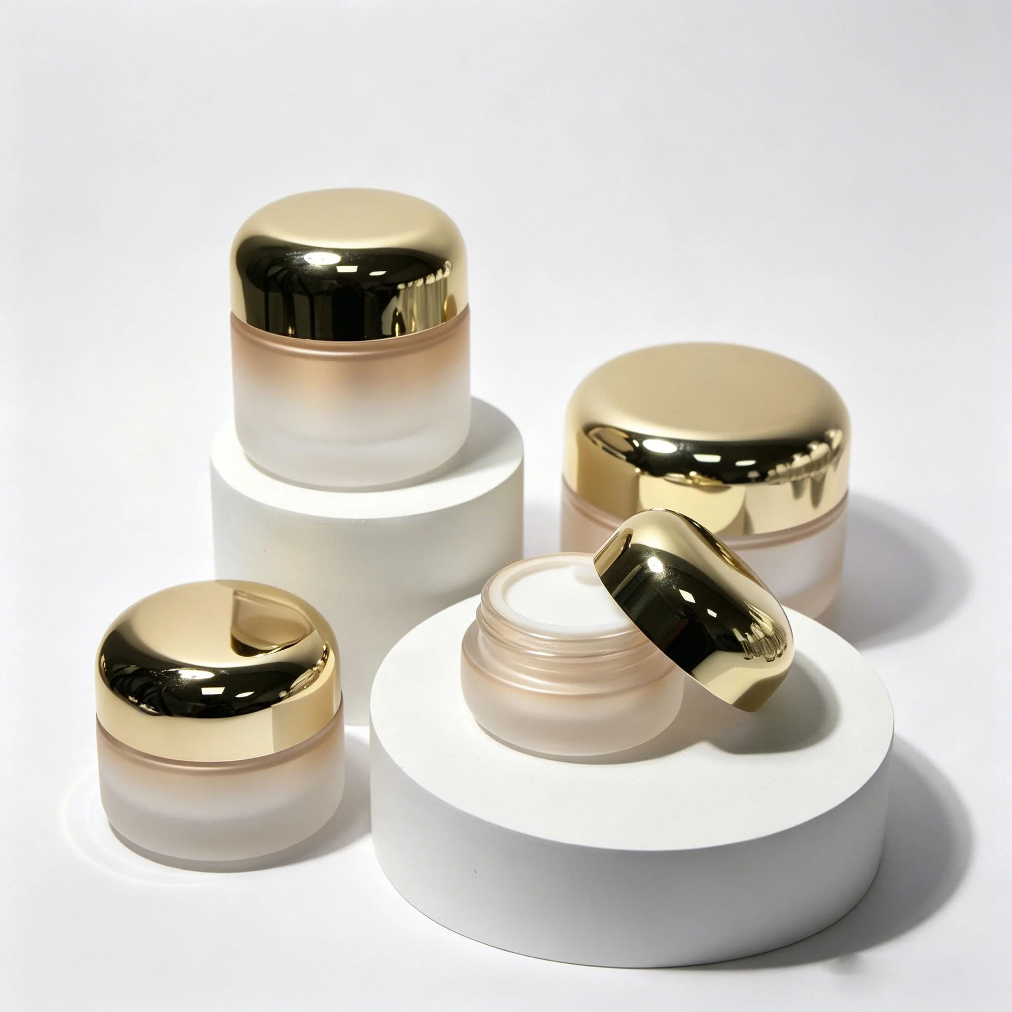 Luxury Champagne Gradient Frosted Glass Cream Jar 15g