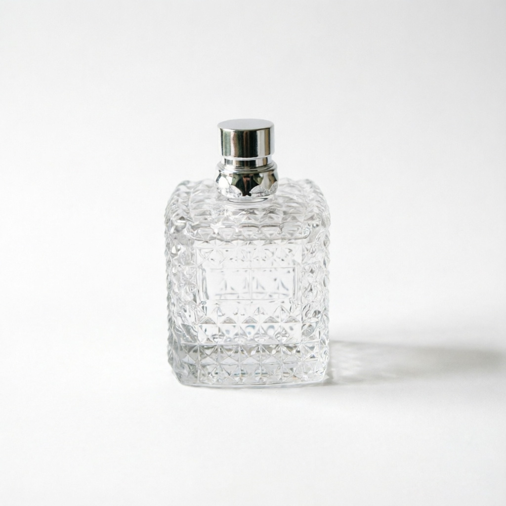 Diamond Cut Square Glass Perfume Bottle with Silver Cap 50ml 100ml