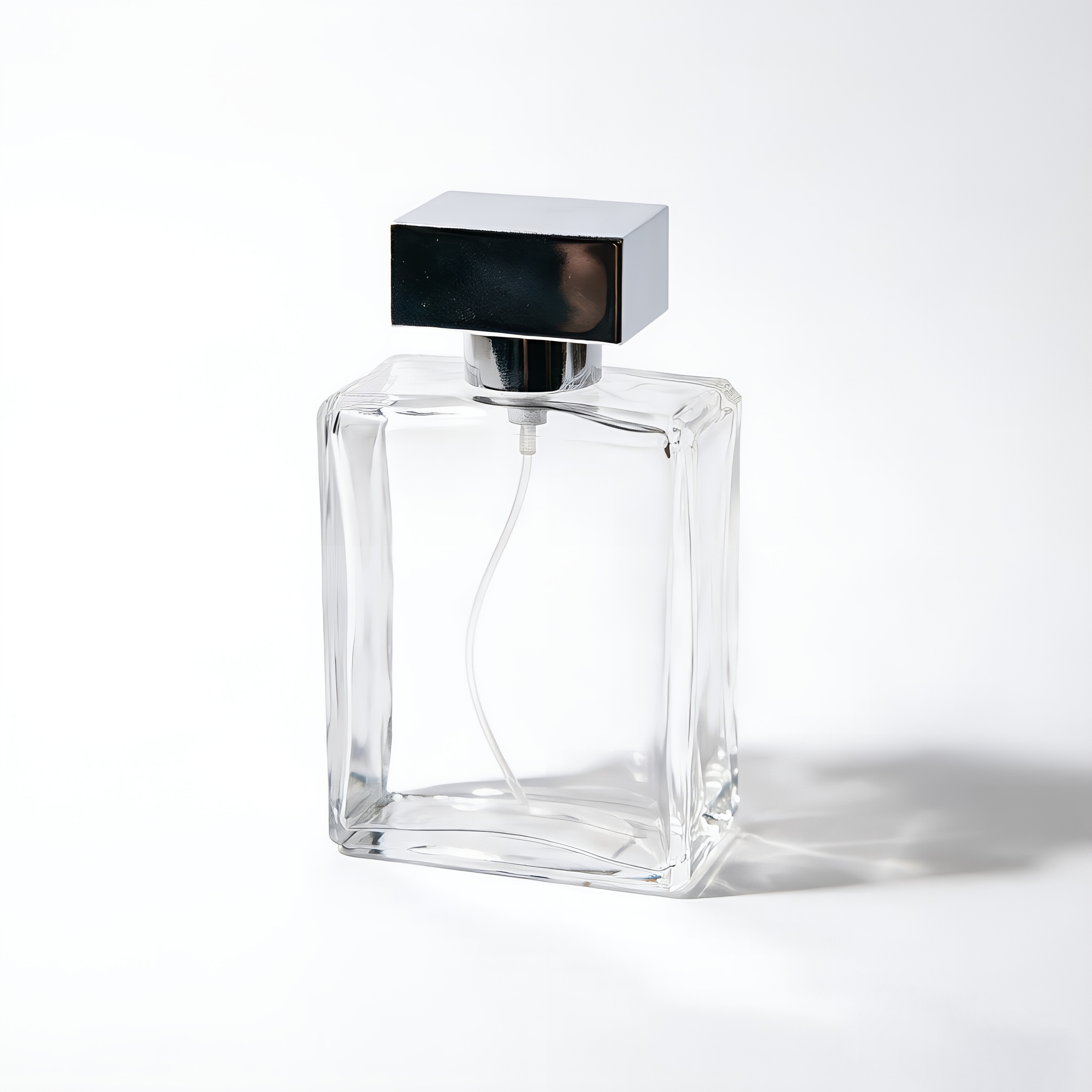 lear Square Glass Perfume Bottle with Silver Cap 100ml