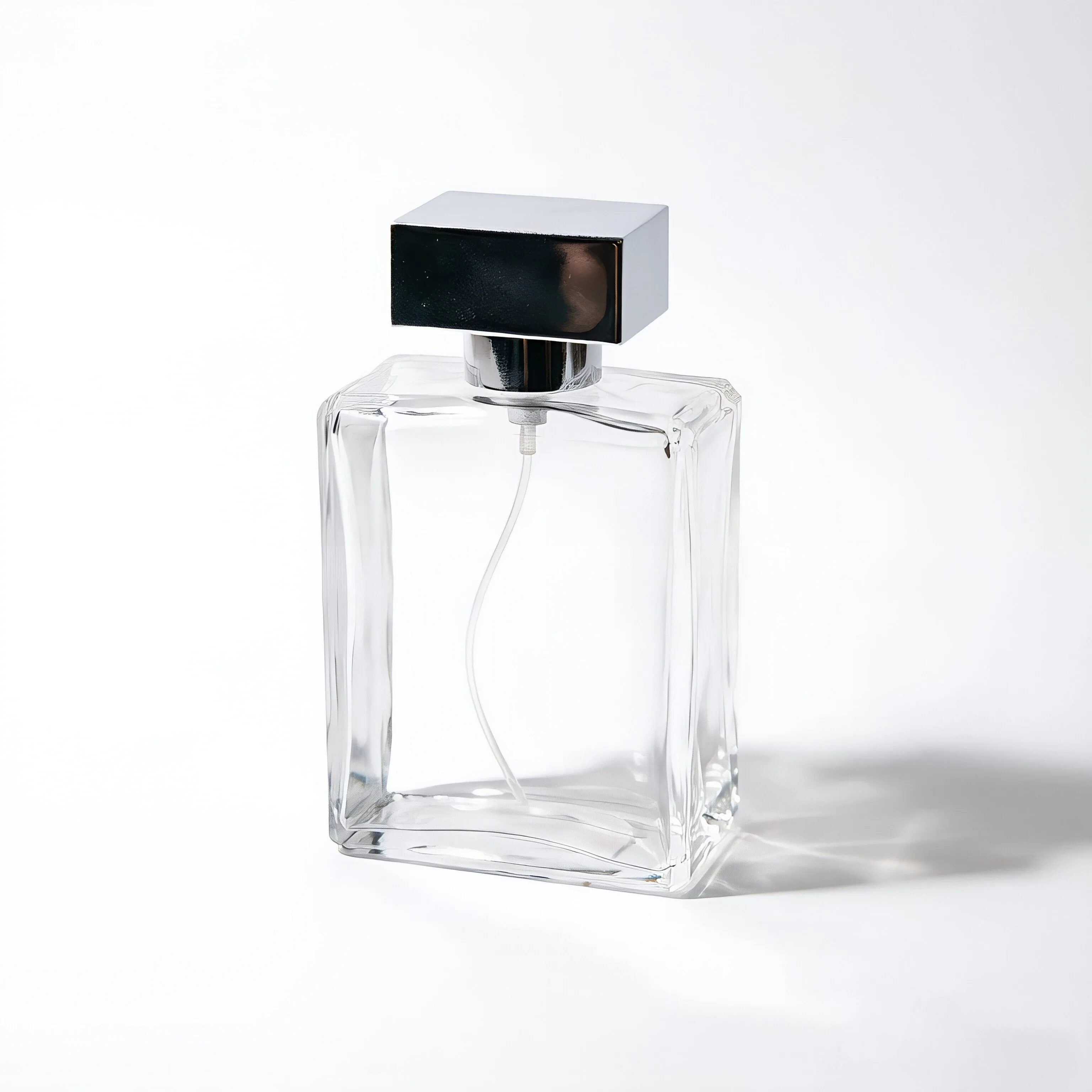 lear Square Glass Perfume Bottle with Silver Cap 100ml