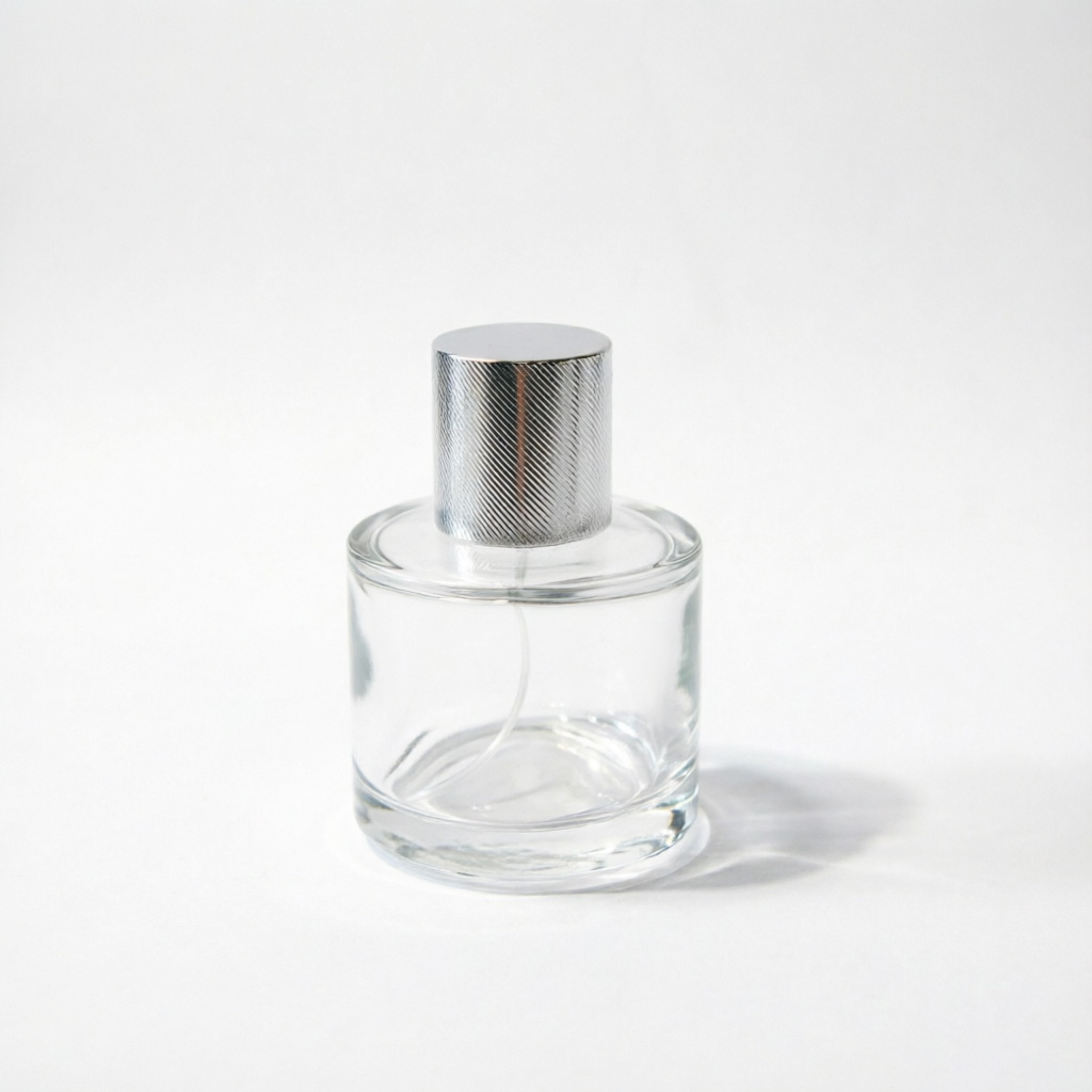 Round Glass Parfümflasche mit Silver or Black Metallkappe 50ml