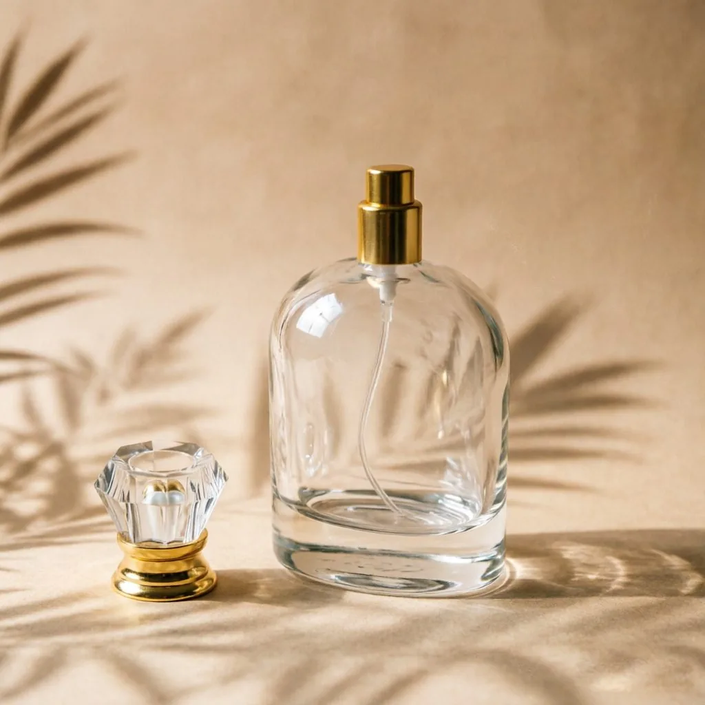 Oval Clear Glass Perfume Bottle with Gold Spray Pump 100ml