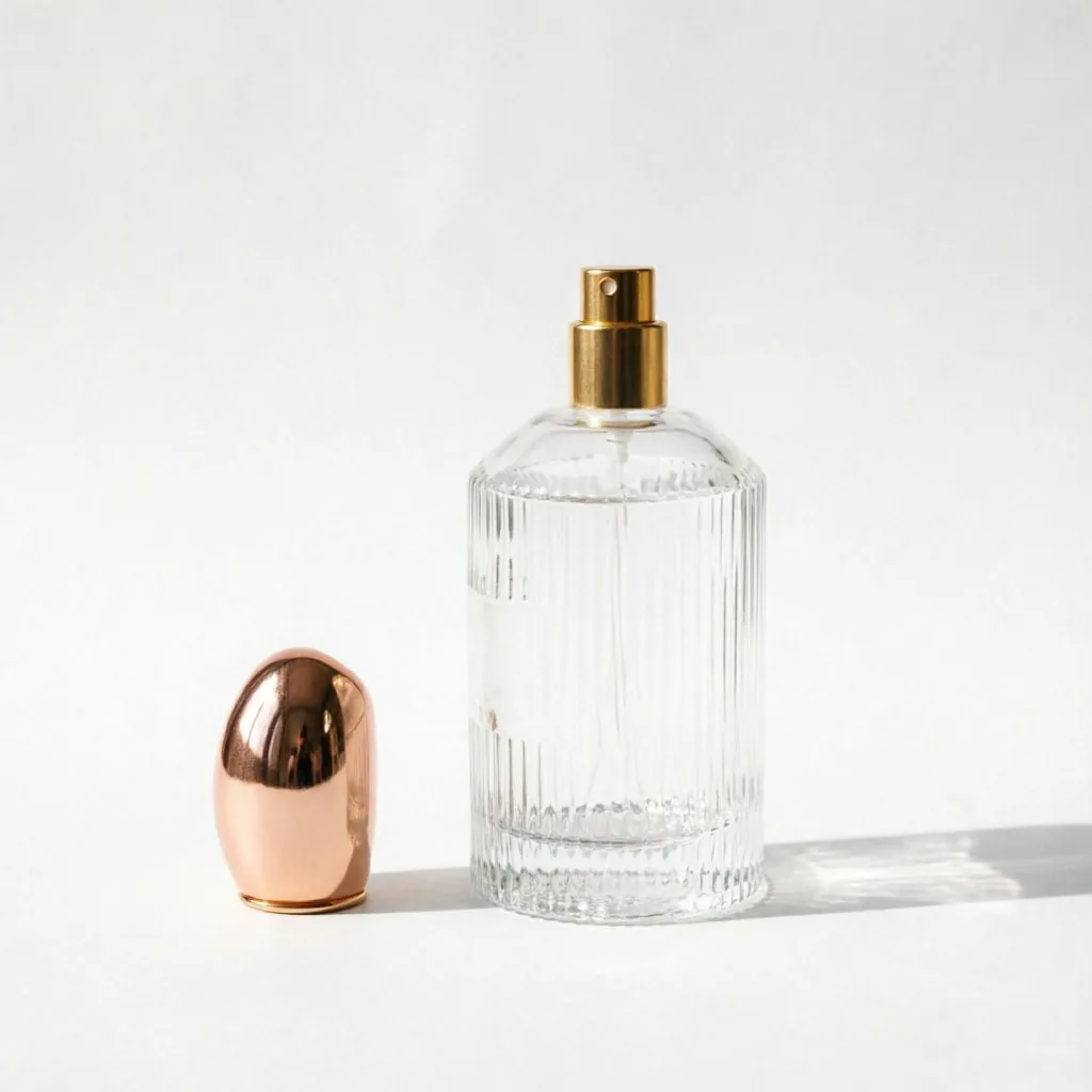 Ribbed Round Glass 향수 병 포함 Gold Spray Pump 100ml