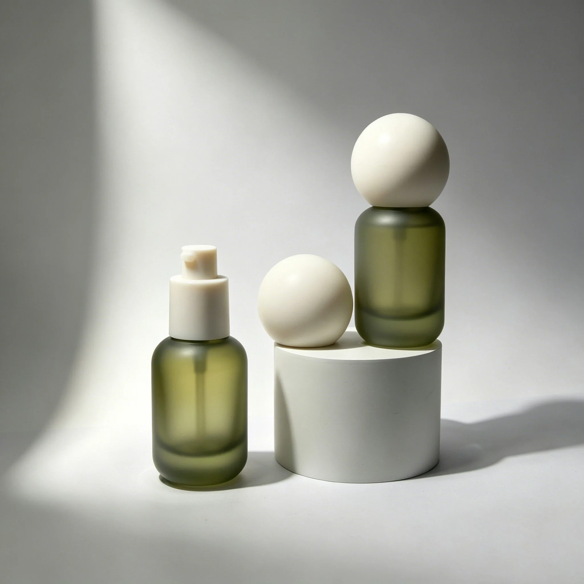 Matte Olive Green Glass Serum Pump Bottle 30ml