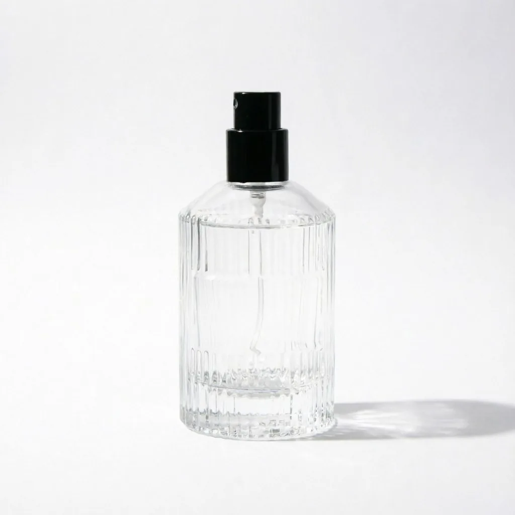 Ribbed Round Glass Perfume Bottle with Black Spray Pump 50ml