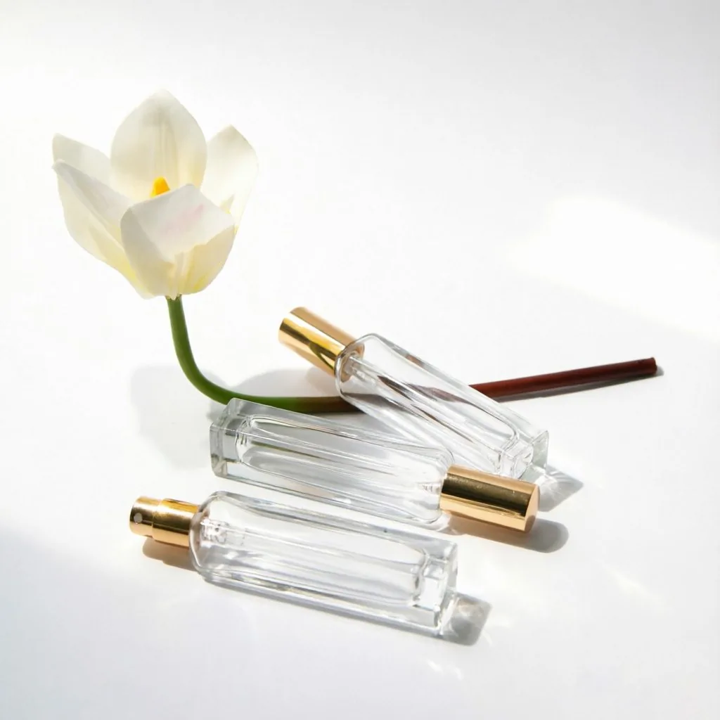 Beveled Rectangular Glass Perfume Bottle with Gold Cap 5ml 8ml 15ml 30ml 50ml