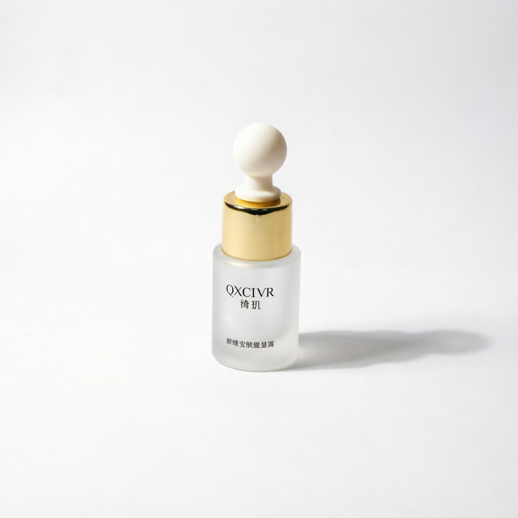 Frosted square glass dropper bottle with gold cap for serum packaging