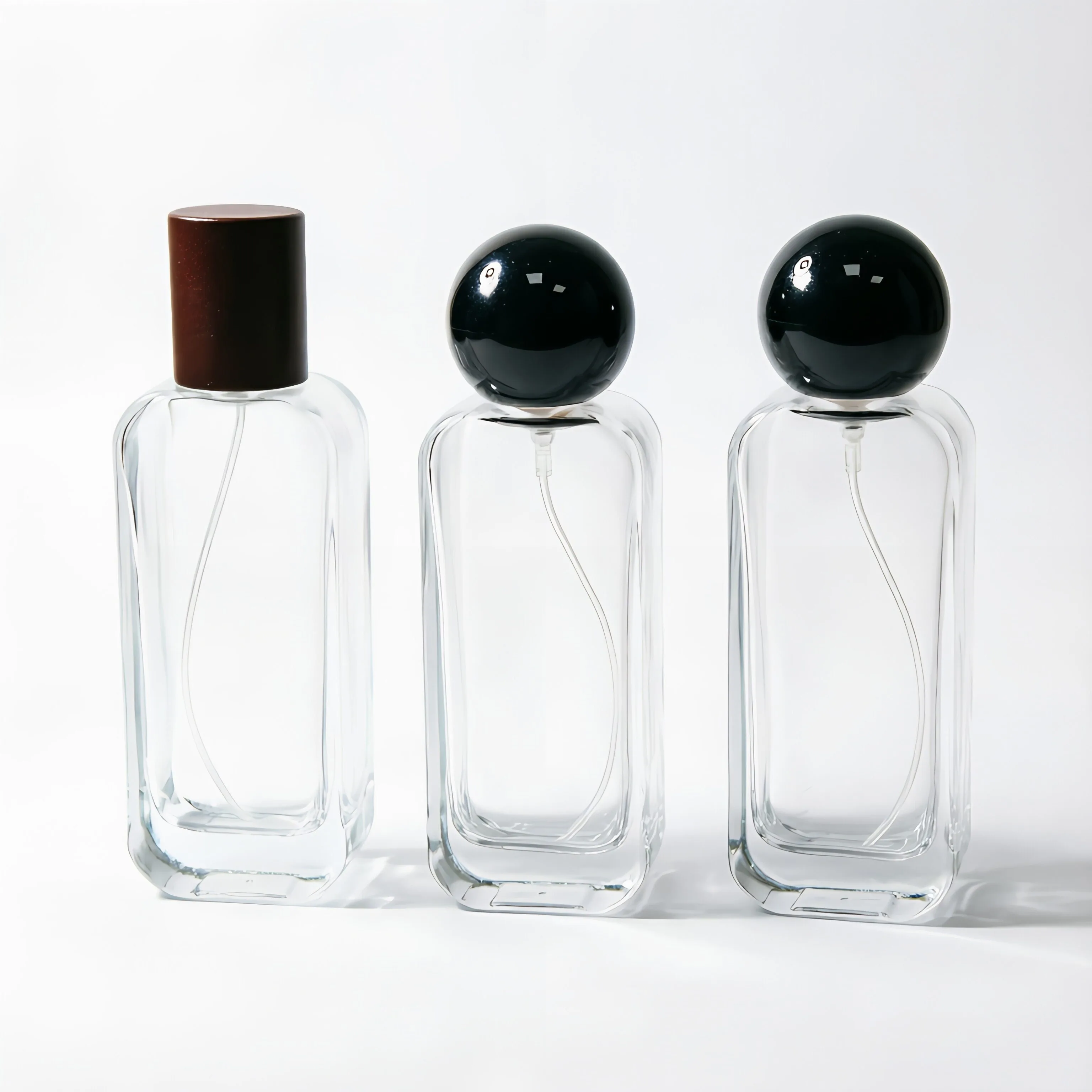 Tall Rectangular 투명 Glass 향수 병 포함 Wooden Cap 50ml