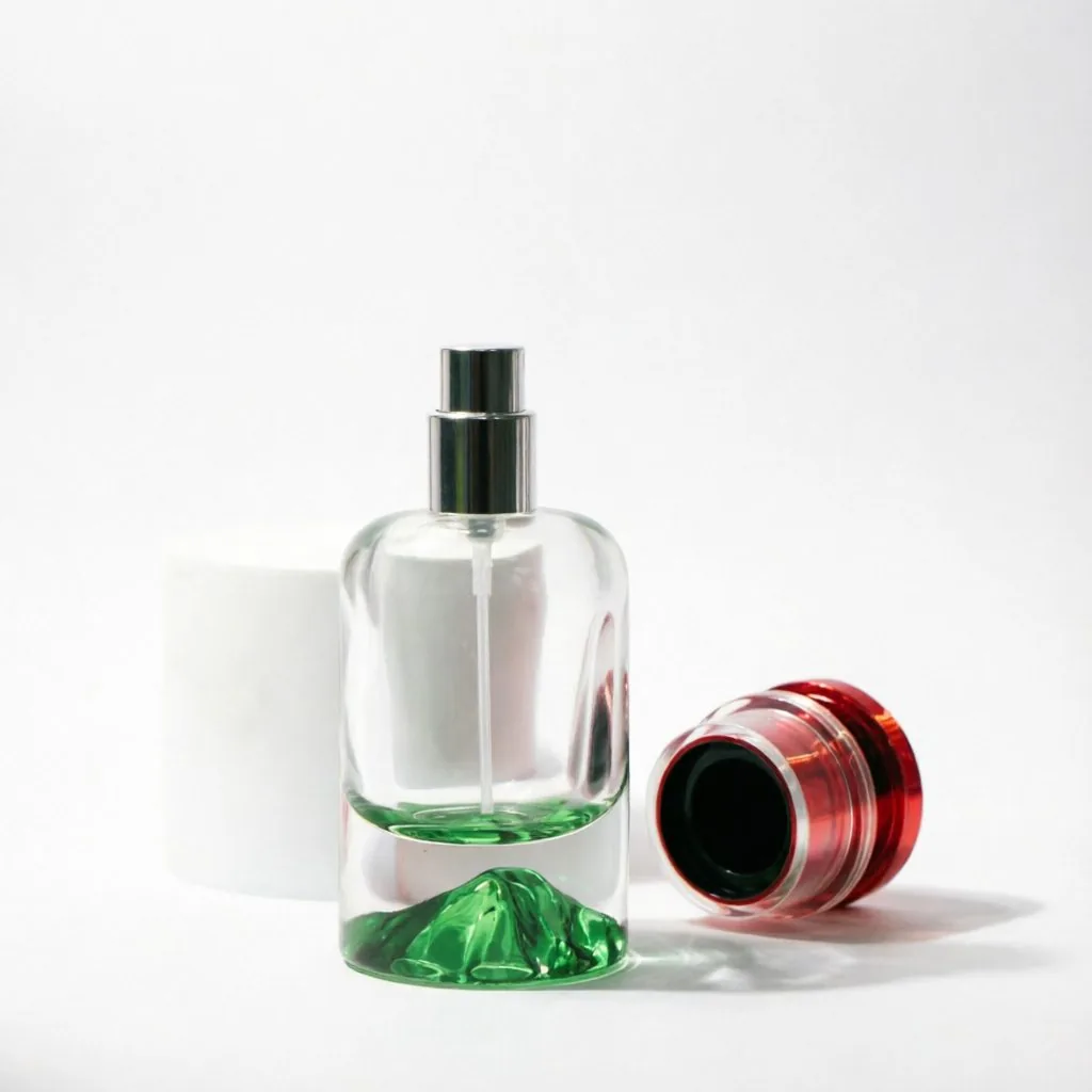 Creative Mountain Landscape Glass Perfume Bottle with Red Cap 50ml