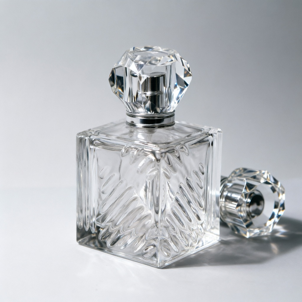 mbossed Square Glass Perfume Bottle with Crystal Cap 100ml