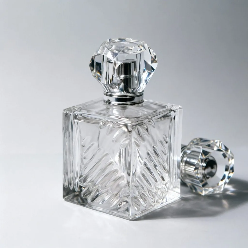 mbossed Square Glass Perfume Bottle with Crystal Cap 100ml