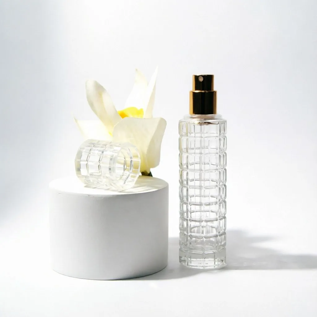 Vertical Ribbed Glass Perfume Bottle with Gold Cap 50ml