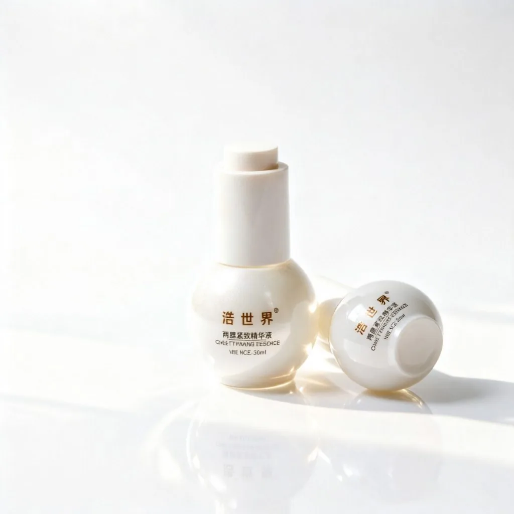Pearl White Round Glass Essence Pump Bottle