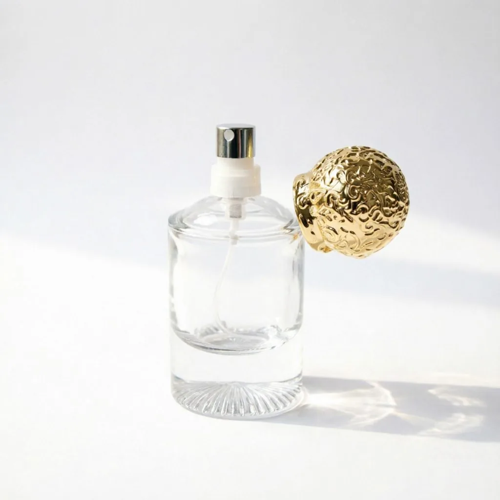 Embossed Square Glass Parfümflasche mit Gold Ball Cap 50ml