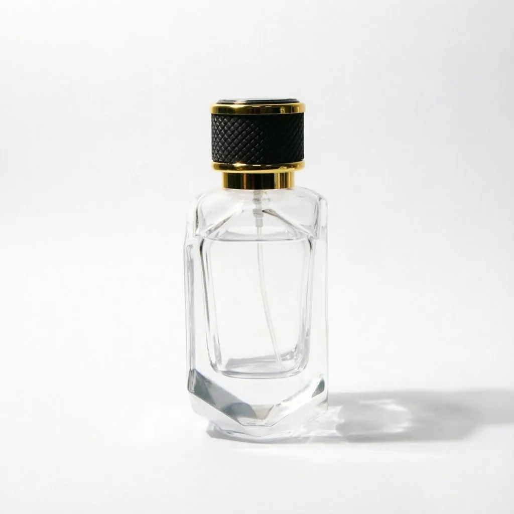 Multi-Faceted Glass Perfume Bottle with Black Gold Cap 50ml 100ml