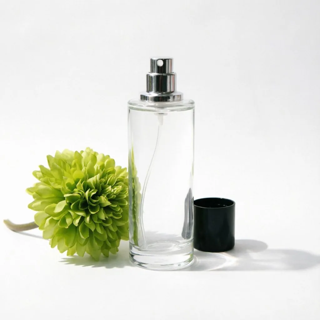 Tall Rectangular Glass Perfume Bottle with Black Spray Cap 50ml