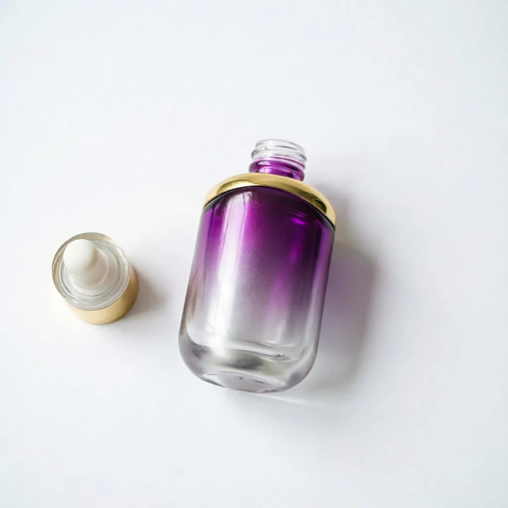 Purple Gradient Glass Serum Dropper Bottle with Gold Pipette