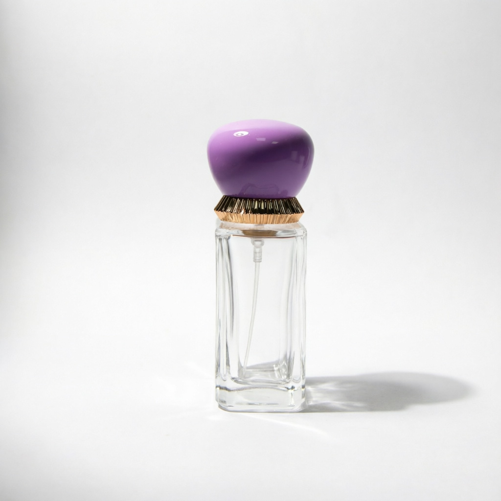 Classic Square Glass Perfume Bottle with Purple Oval Gold Cap 50ml