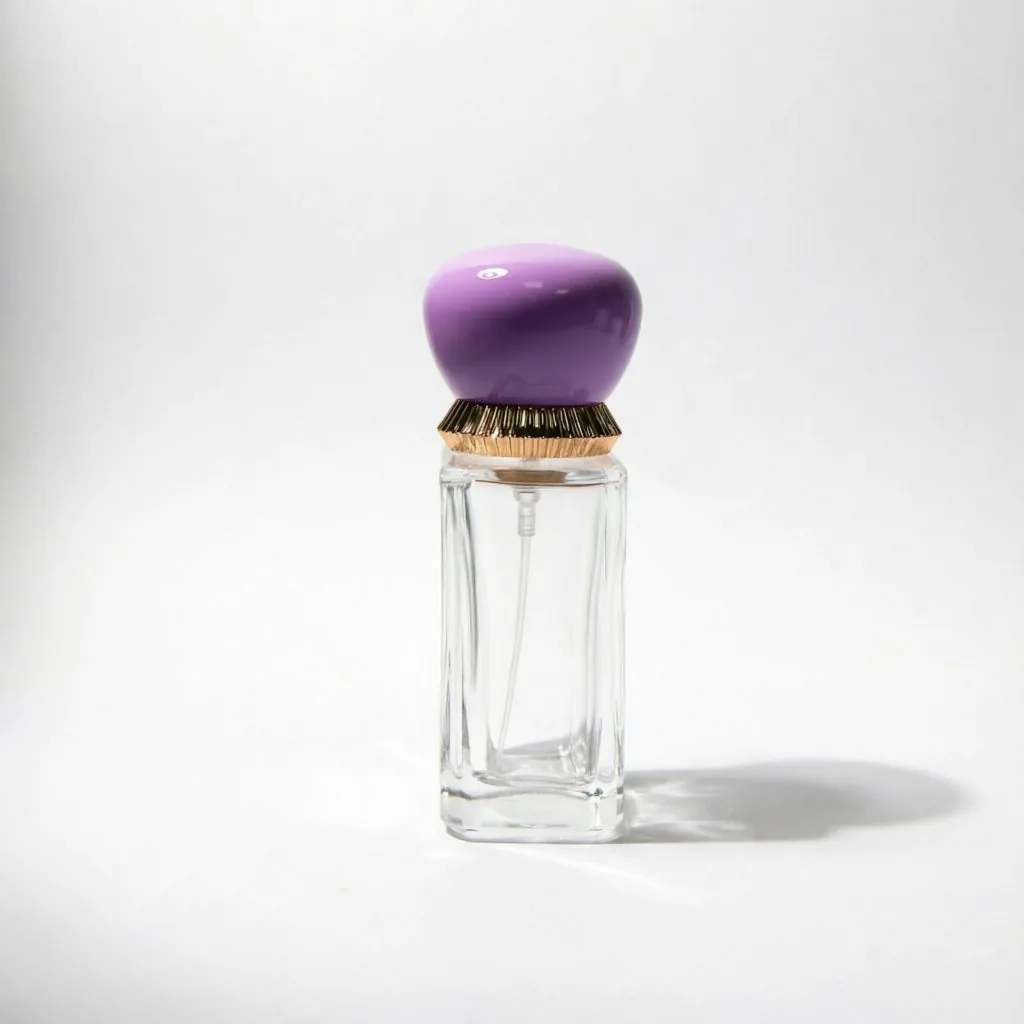 Classic Square Glass Perfume Bottle with Purple Oval Gold Cap 50ml