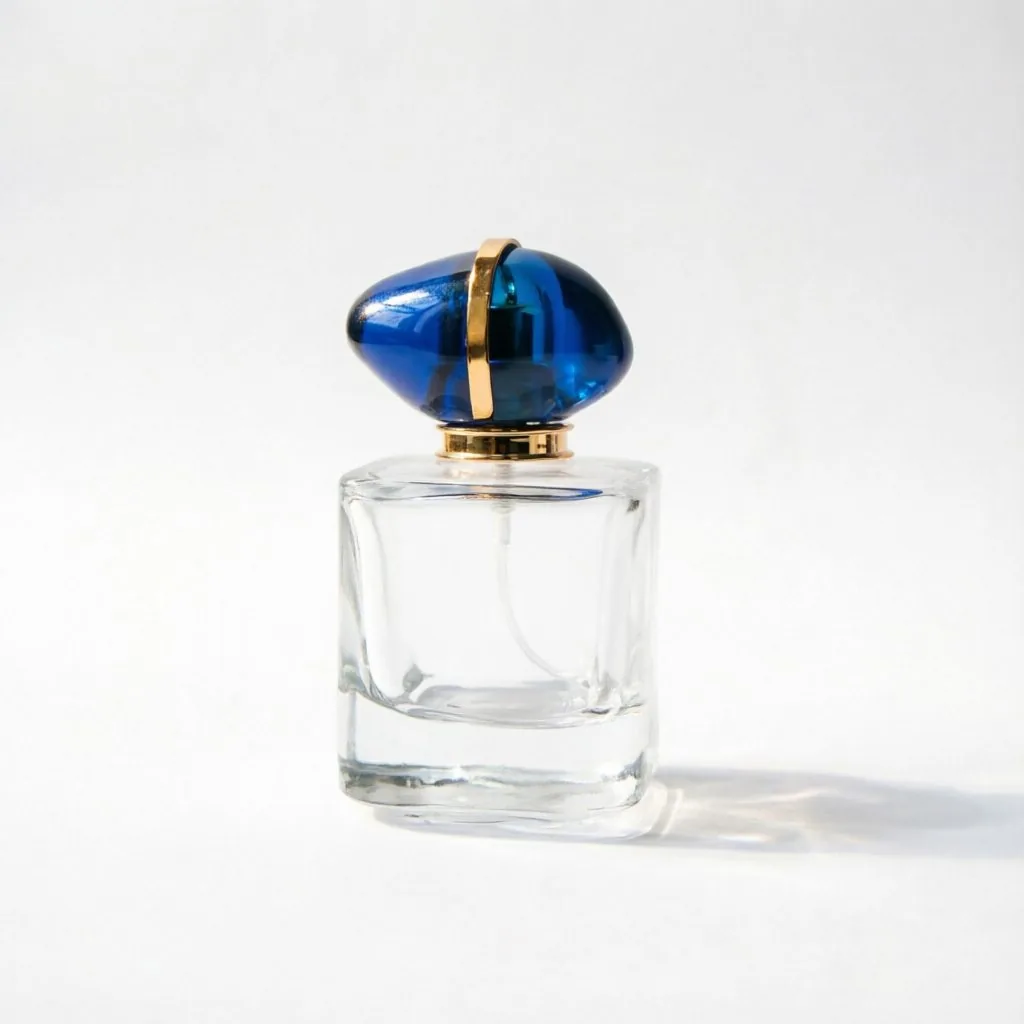 Square klar Glass Parfümflasche mit Blue & Rose Gold Cap 50ml
