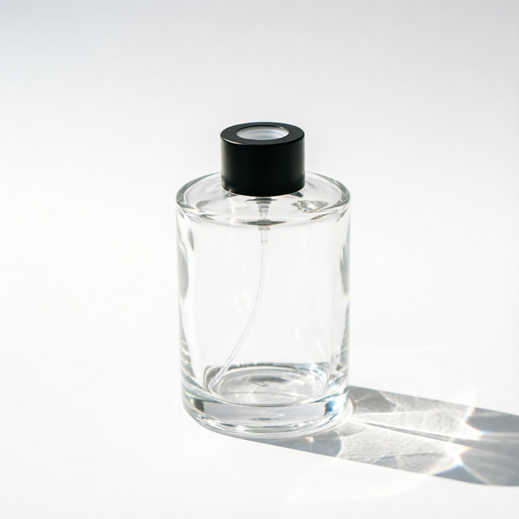 Round Clear Glass Reed Diffuser Bottle with Black Lid 175ml