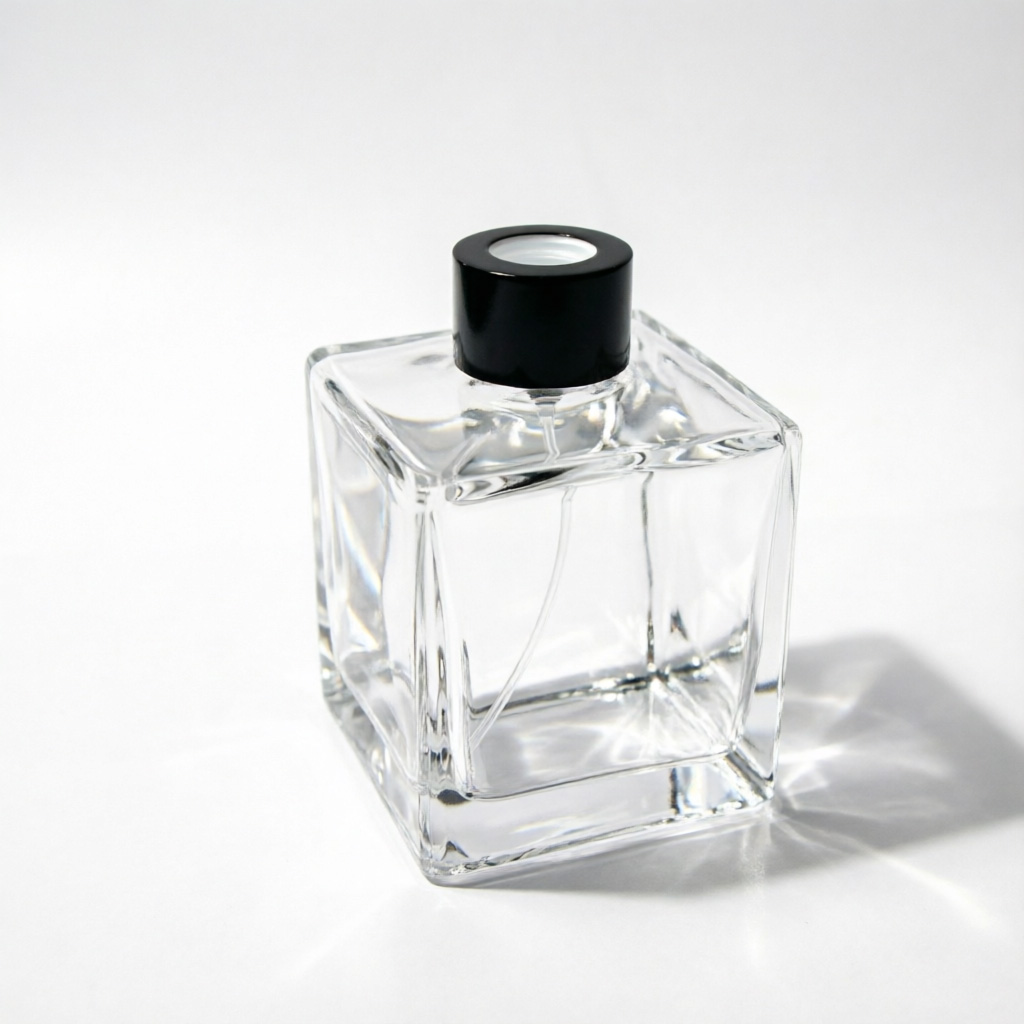 Square Clear Glass Reed Diffuser Bottle with Black Cap 200ml
