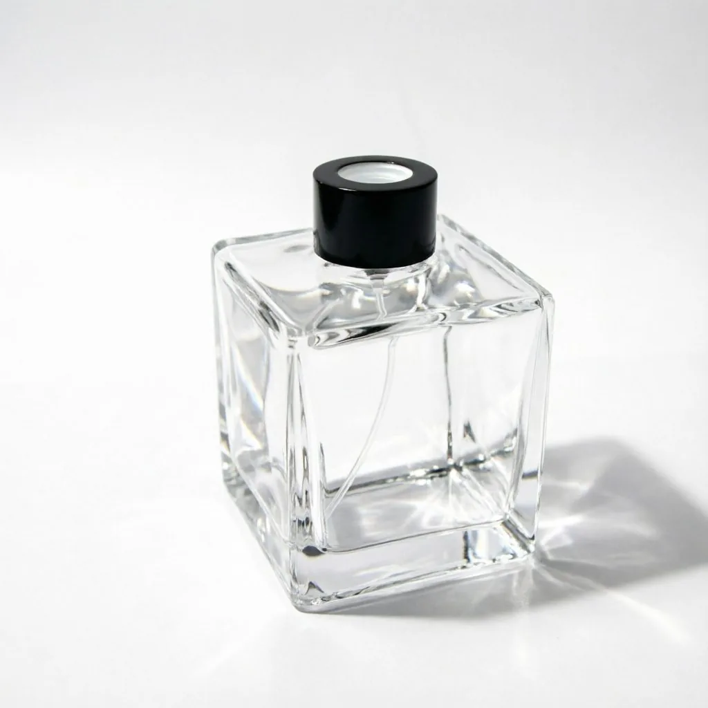 Square Clear Glass Reed Diffuser Bottle with Black Cap 200ml