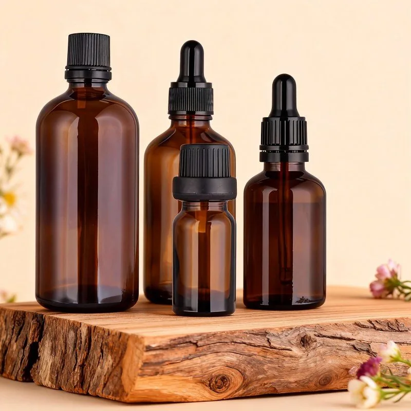 5ml, 10ml, 15ml, 20ml, 30ml, 50ml, 100ml, 150ml Amber Yuvarlak Cam Damlalık Şişeler, Uçucu yağ dağıtım şişesi