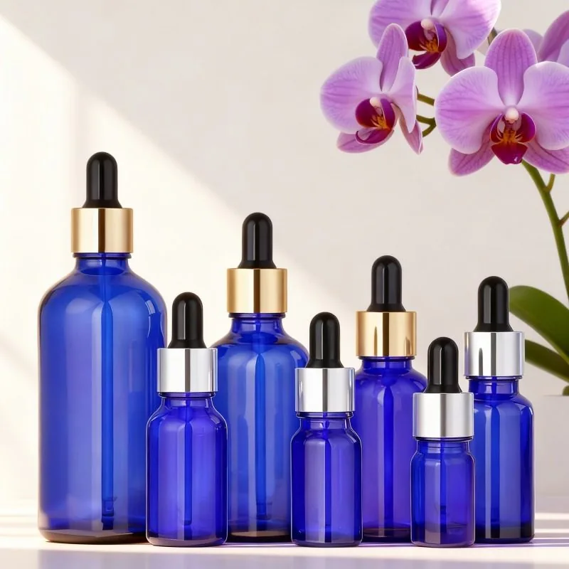 5ml, 10ml, 15ml, 20ml, 30ml, 50ml, 100ml Siyah kapaklı, özelleştirilebilir yuvarlak boş siyah cam şişeler.