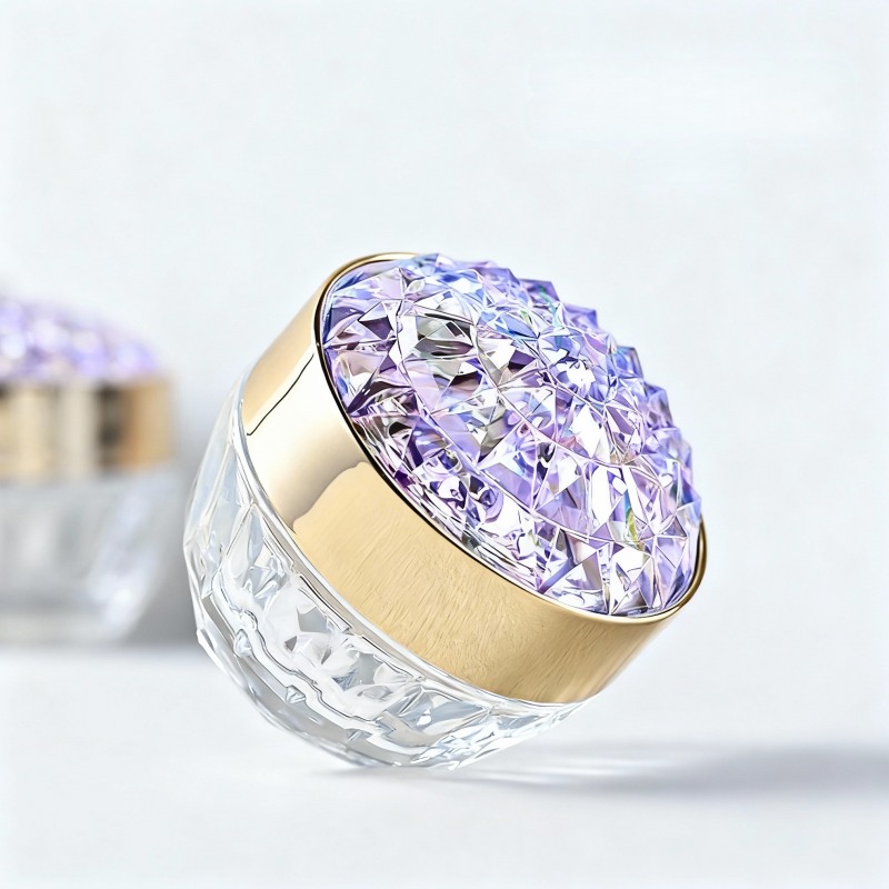 NS-M003 Screen Printing 50 ML Empty Glass Cream Container With Diamond Lid Luxury Jar Cosmetic