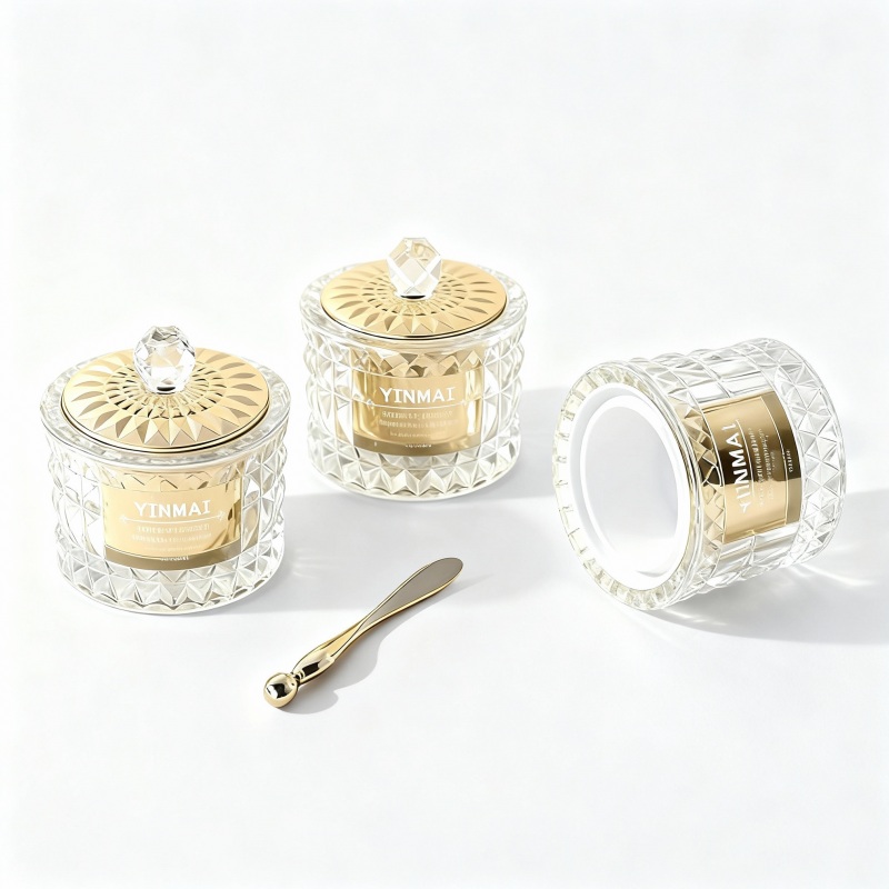 NS-M004 Luxurious crystal-textured glass face cream bottle packaging, 50-gram capacity, empty bottle