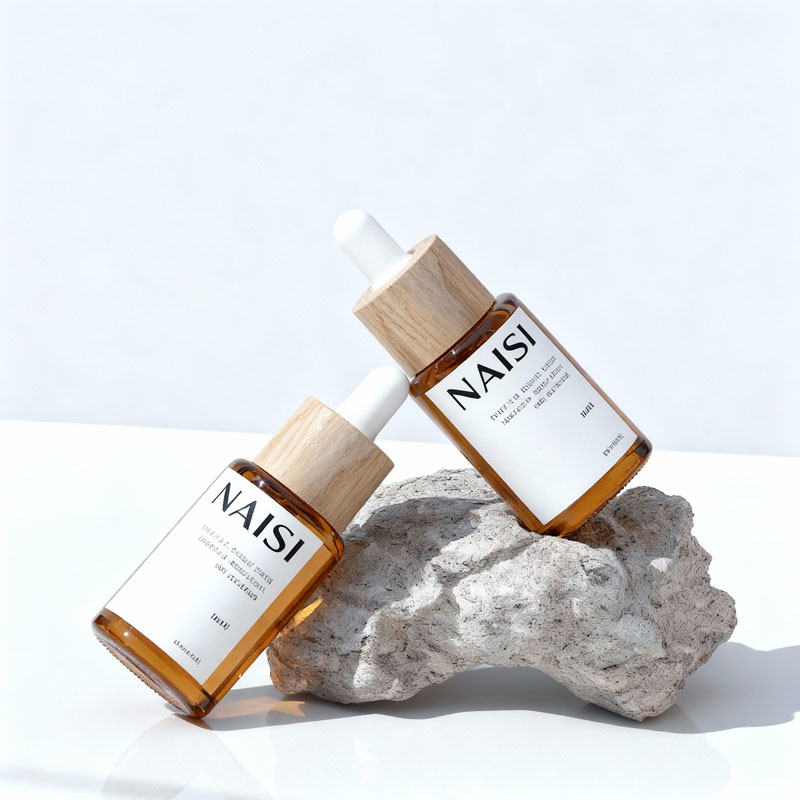 NS-D008 Bamboo and wood covered glass essential oil bottles in sizes of 10ml, 20ml, 30ml, 50ml - sample bottles for essential oil liquids