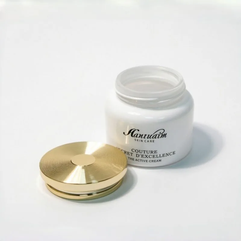 White Glass Cream Jar with Gold Lid