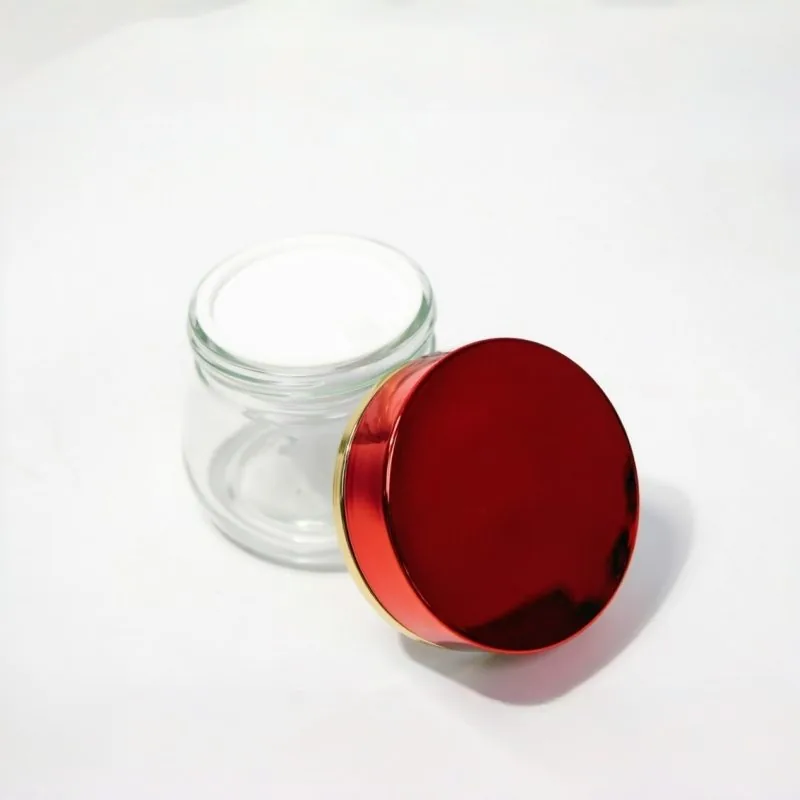 Clear Glass Cream Jar with Metallic Red Lid