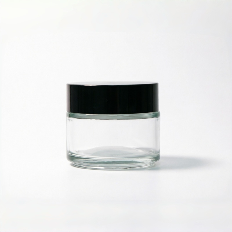 Wide Mouth Glass Cream Jar with Black Lid