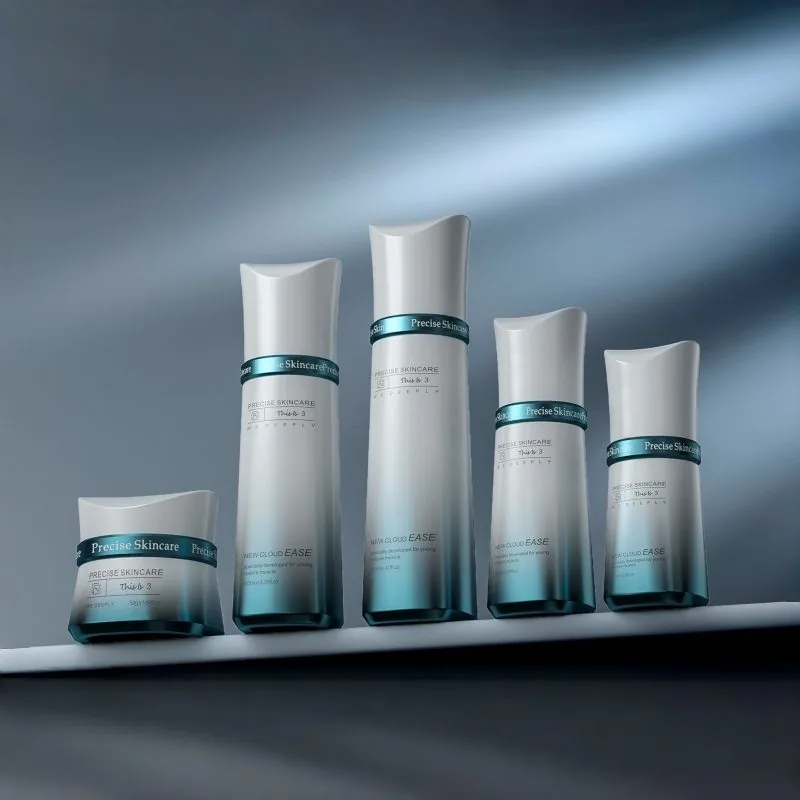 Frosted Green Square Glass Skincare Bottle Set