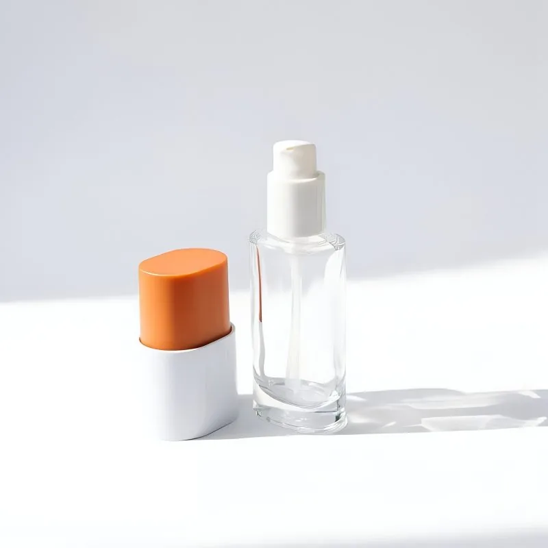 30ml Clear Cylindrical Glass Foundation Bottle with Orange Matte Cap