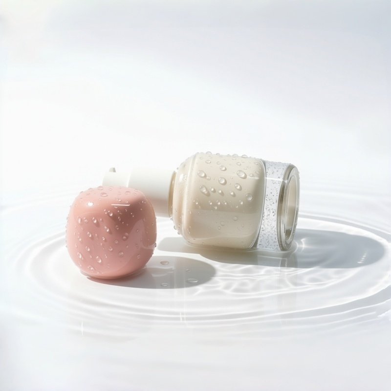 30ml Thick Bottom Round Glass Foundation Bottle with Glossy Peach Pink Cap
