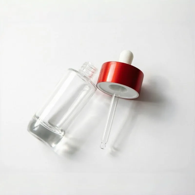 Clear Glass Dropper Bottle with Red Cap
