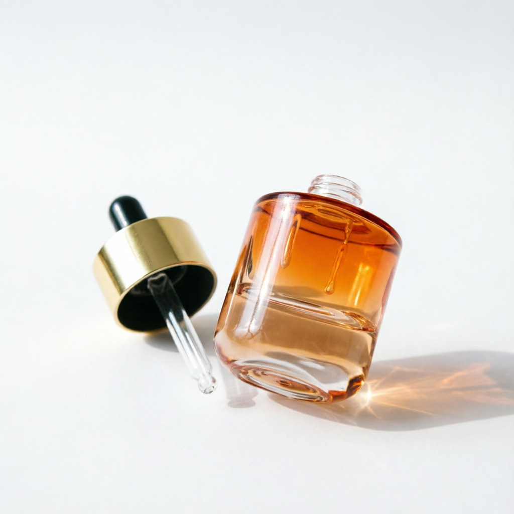 Amber стеклянный флакон-капельница with Gold Cap