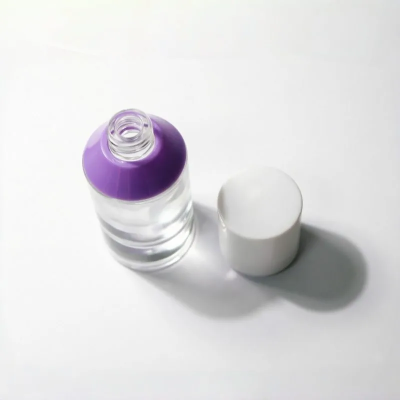 Purple Bottleneck 투명 Glass Cosmetic Bottle 포함 Artistic Cap 15ml 30ml