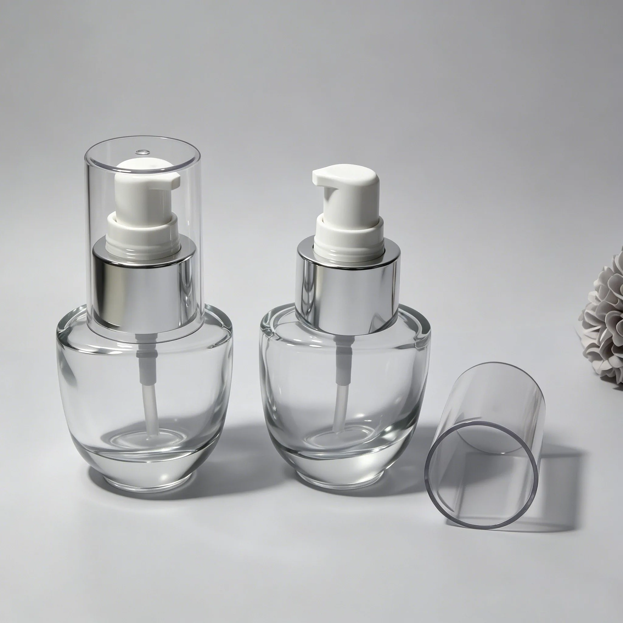 투명 Oval Glass Serum Pump Bottle 30ml