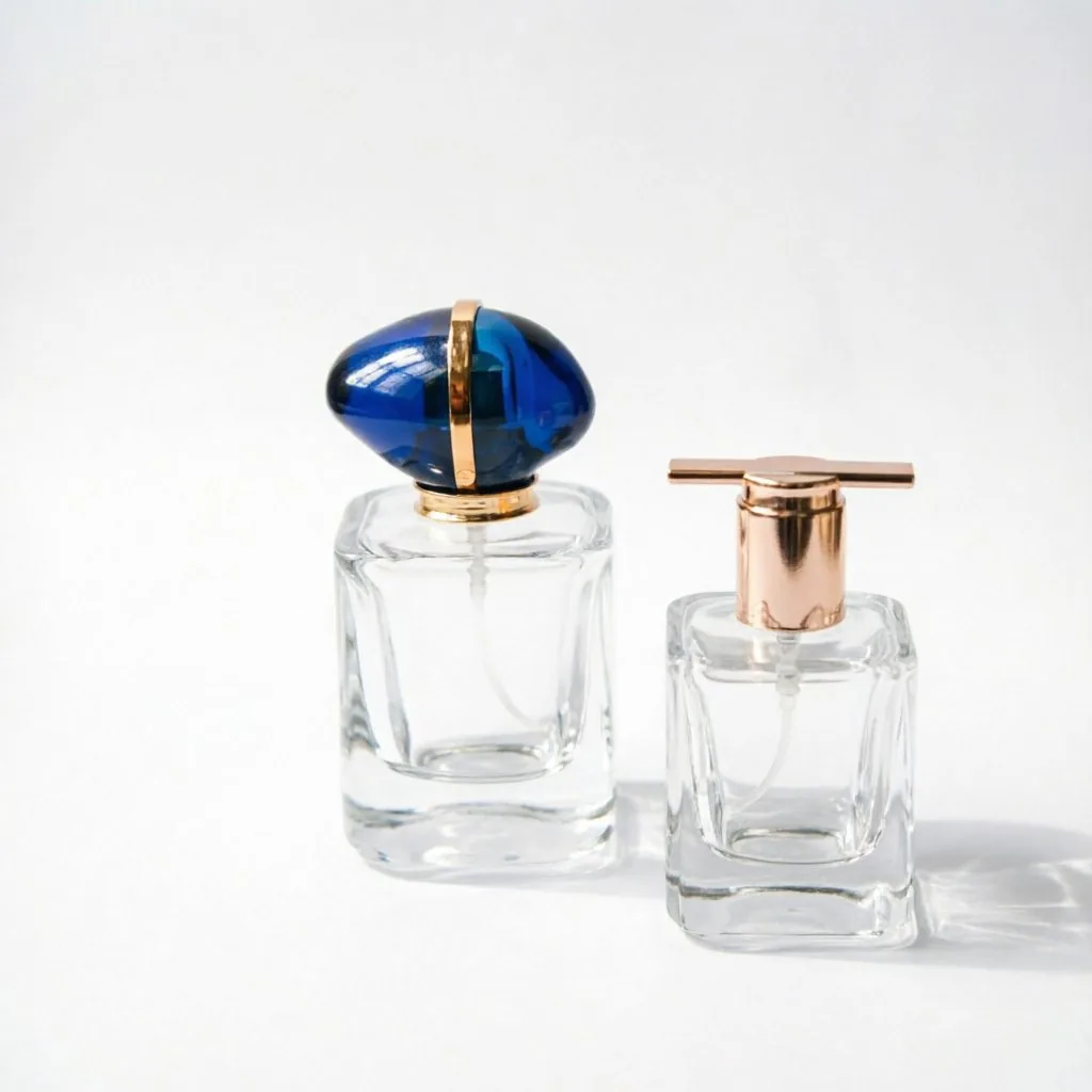 Square klar Glass Parfümflasche mit Blue & Rose Gold Cap 50ml