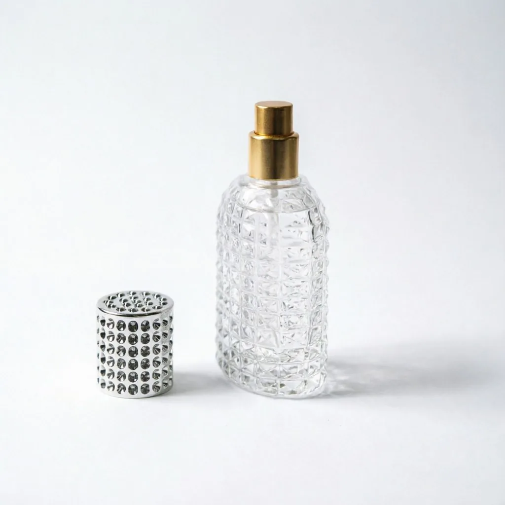 Embossed Glass Perfume Bottle with Diamond Cap 30ml 50ml 100ml