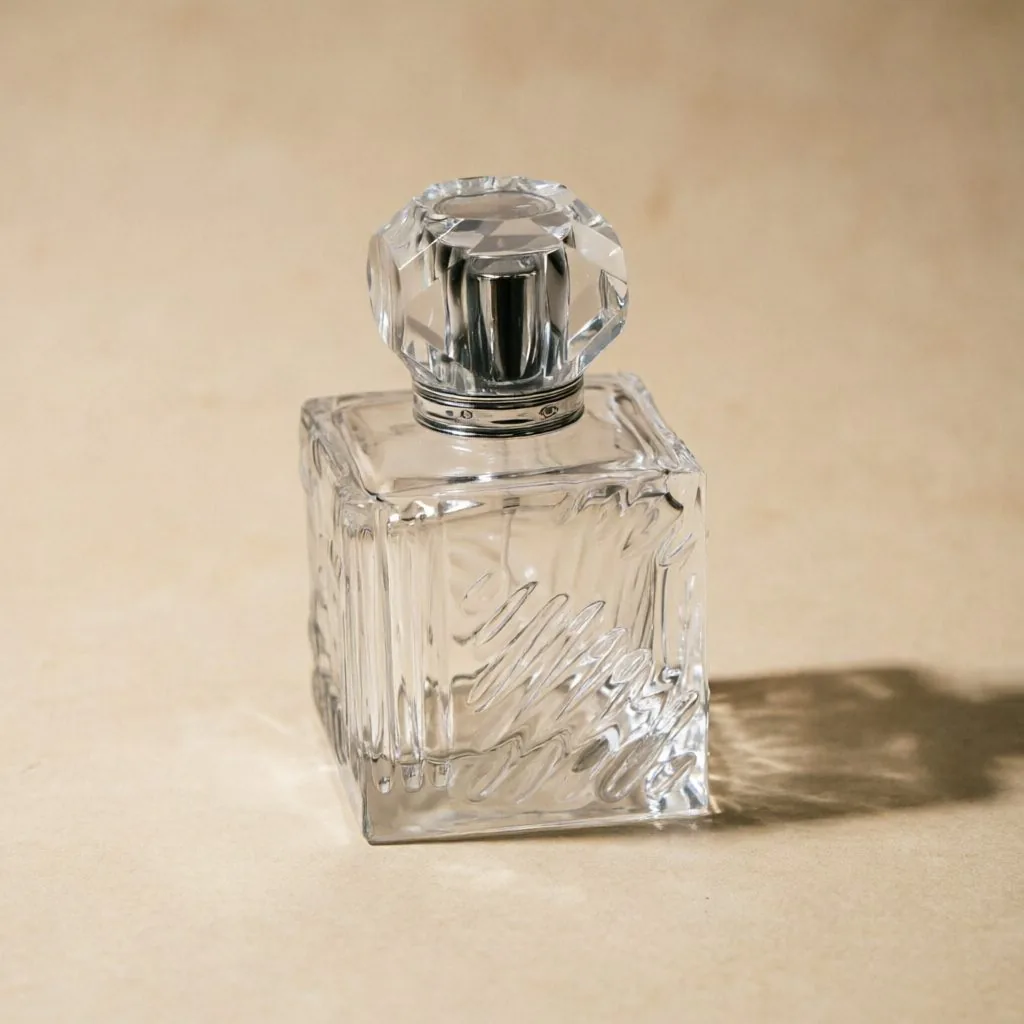 mbossed Square Glass Perfume Bottle with Crystal Cap 100ml