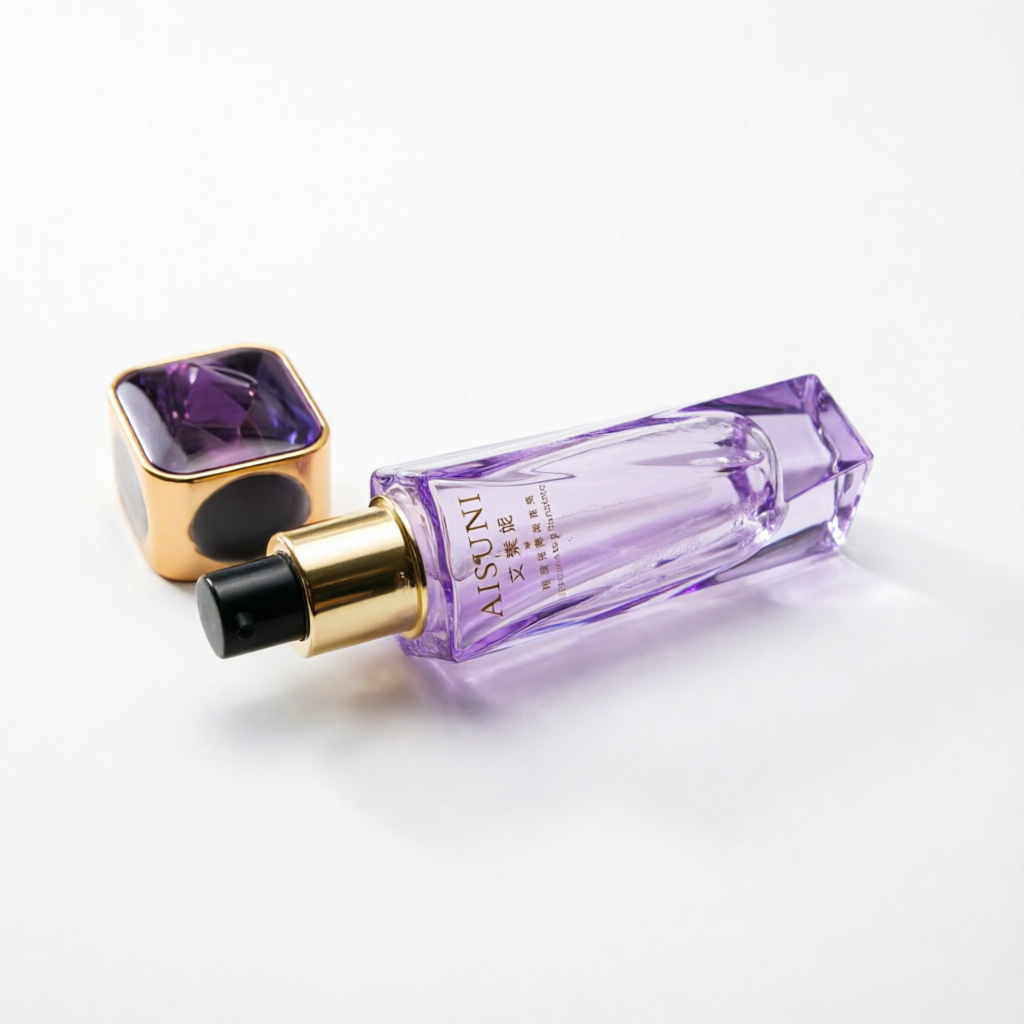 Geometric Cut Glass Foundation Bottle with Metallic Pump