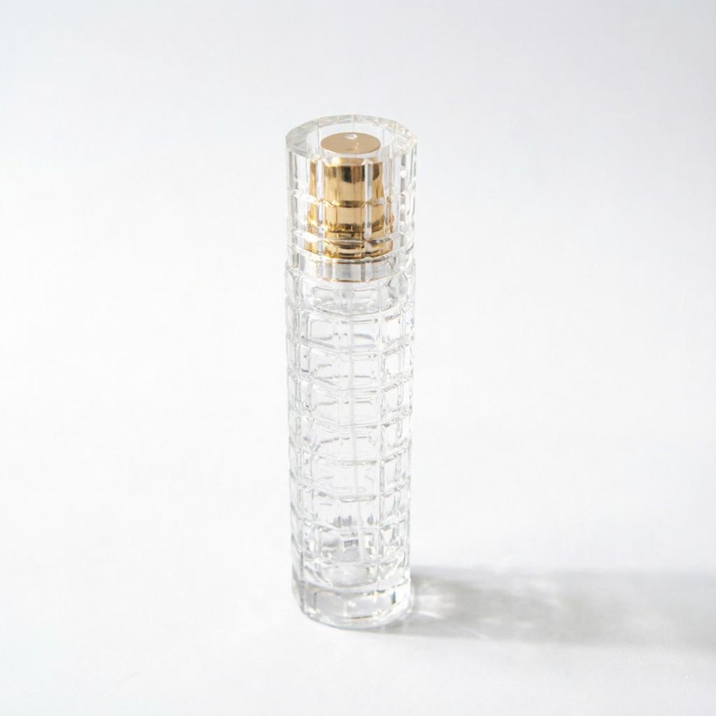 Vertical Ribbed Glass parfüm şişesi with Gold Cap 50ml