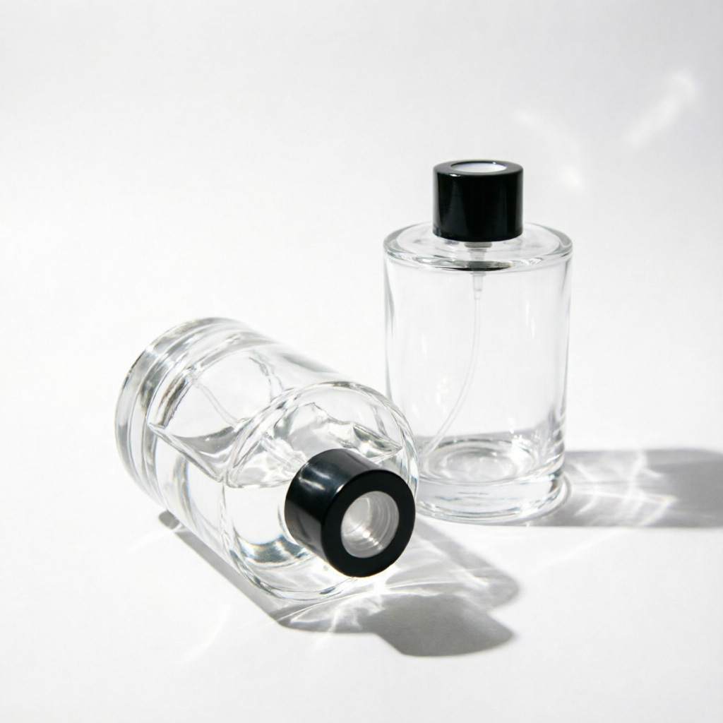 Round Clear Glass Reed Diffuser Bottle with Black Lid 175ml