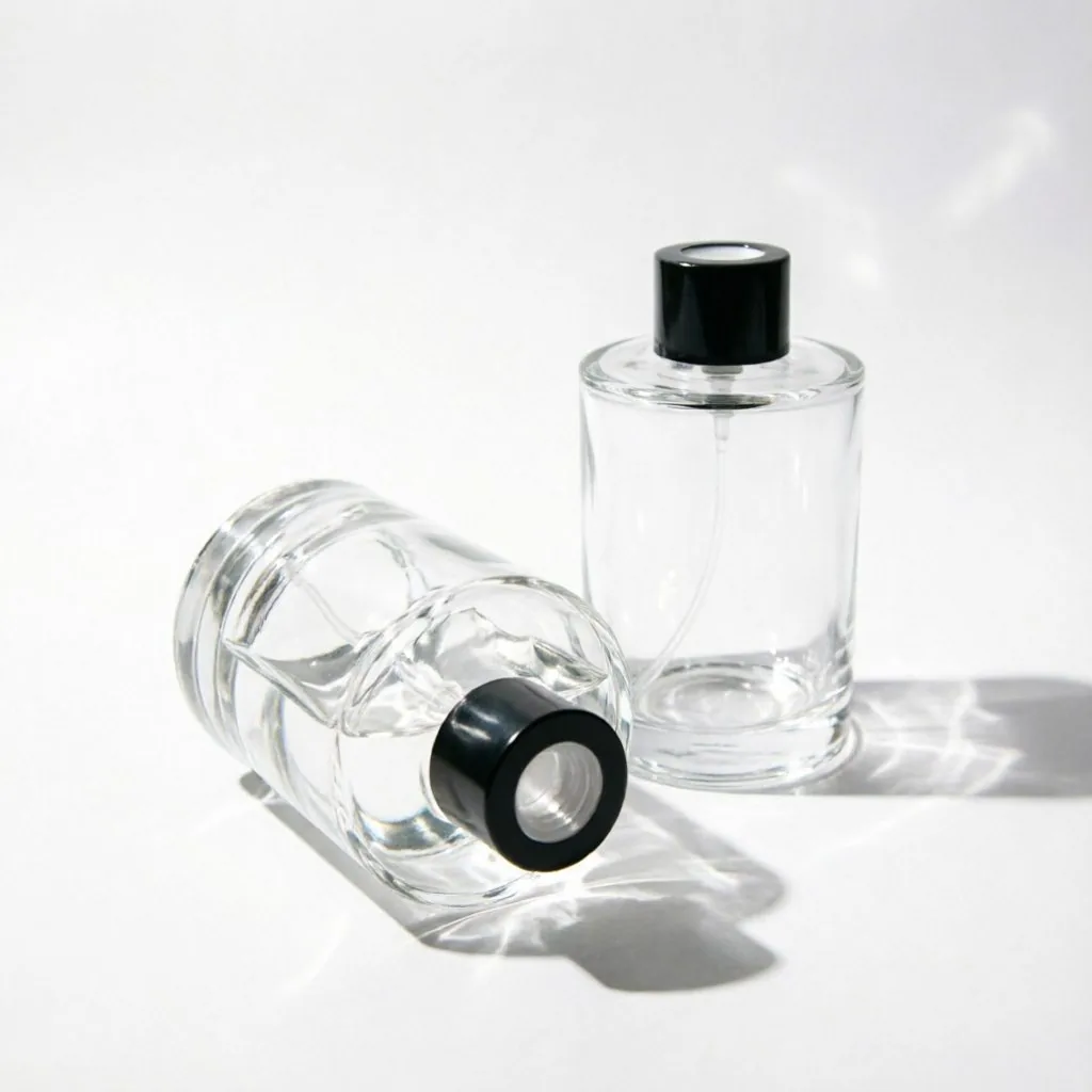 Round Clear Glass Reed Diffuser Bottle with Black Lid 175ml